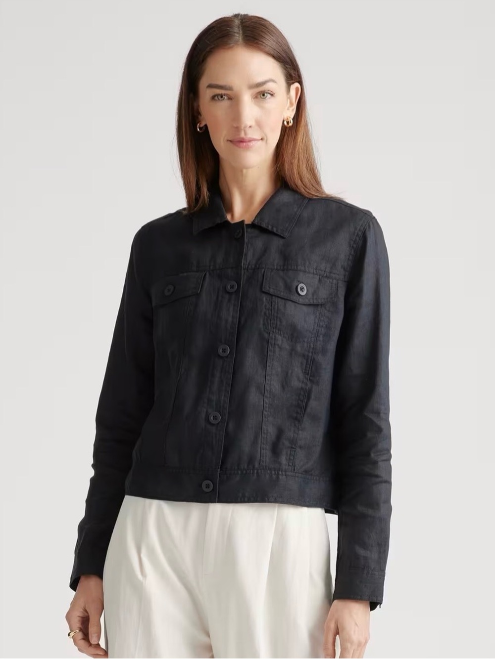 Quince Classic Black Women's Button-Front Jacket